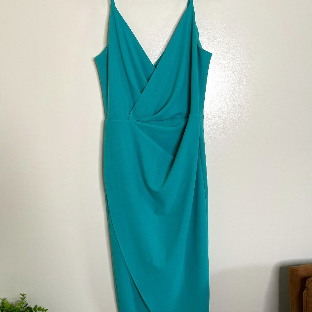 BETSEY JOHNSON Faux-wrap Crepe Dress, Turquoise, Size 6